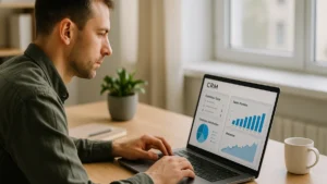 CRM e dati nel marketing agroalimentare: dall'acquisizione clienti alla retention Professionista del marketing agroalimentare che analizza dati CRM per la gestione e fidelizzazione dei clienti